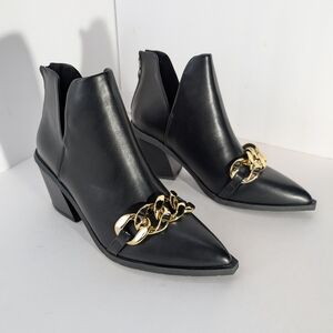 Elegant Black Ankle Boots with Gold Accent